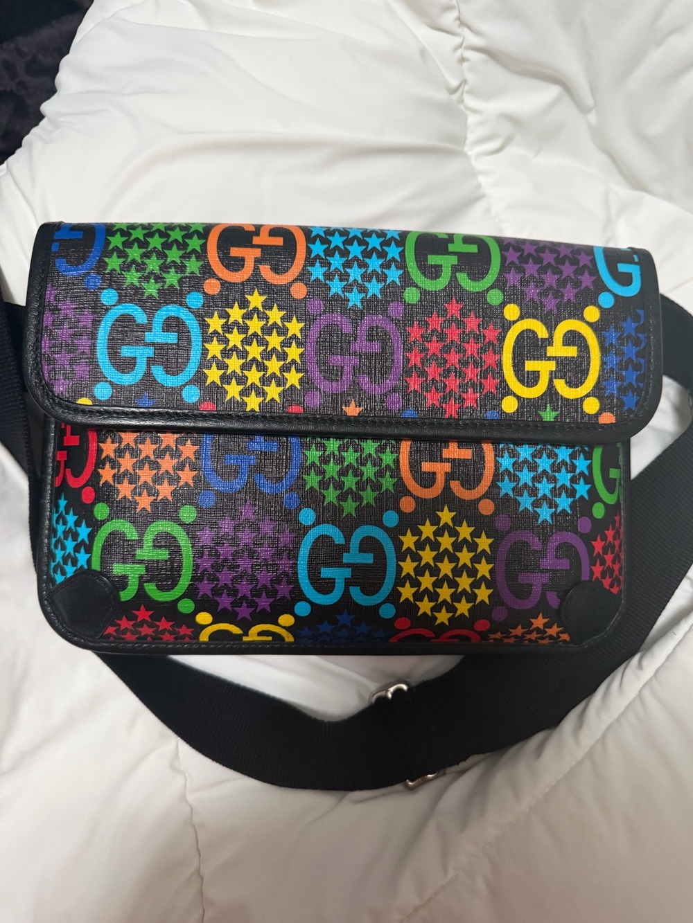 Gucci Black Belt Bag with Rainbow GG and Star Motif